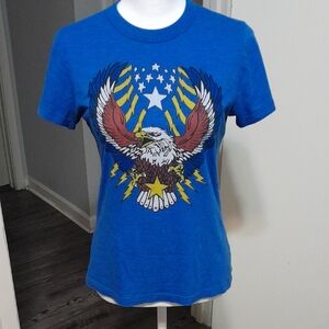 HOMAGE Made In The USA Blue Gold Graphic Eagle Fitted T-Shirt